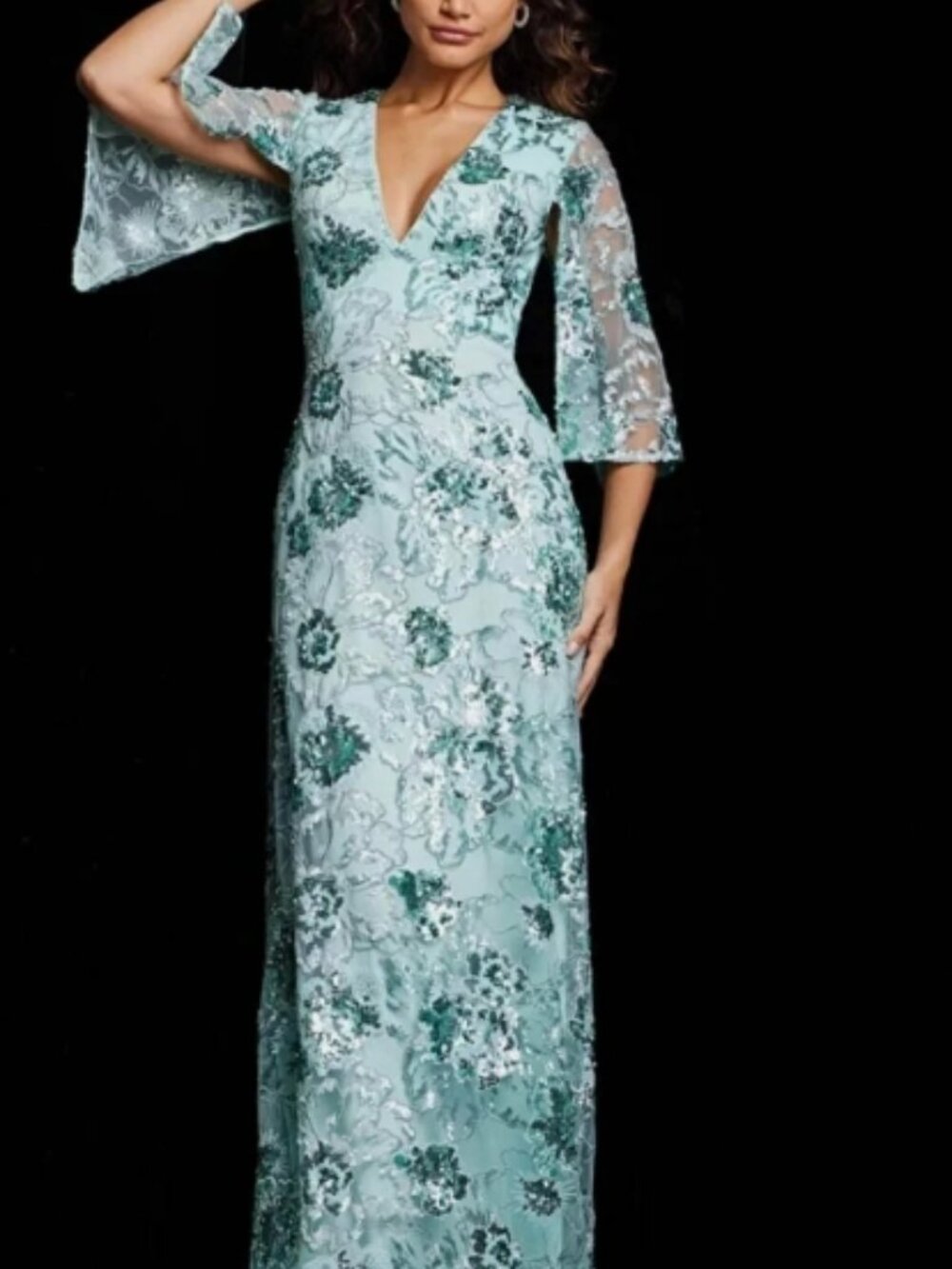 $660 Jovani 26923 Womens Embroidered Floral Evening Gown Sz 8 In Mint